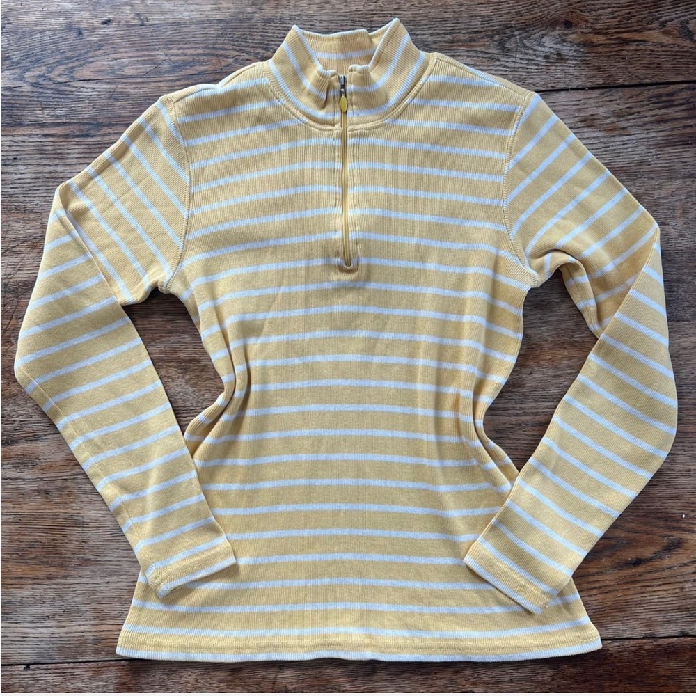 Striped Yellow and White Half-Zip Pullover